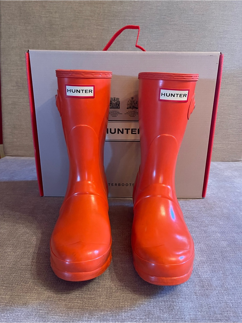 Hunter Women’s Original Short Gloss Rain Boots Bright Orange Size 7